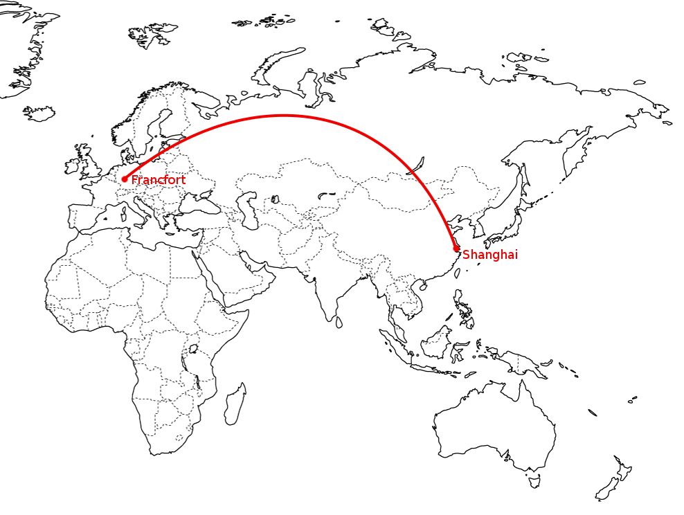 Carte du vol vers la Chine